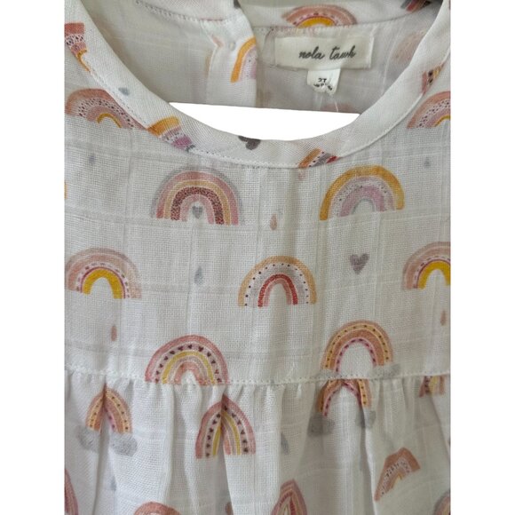 Nola Tawk Muslin Romper Chase Rainbows 2T Organic Cotton White Multicolor NWT - Picture 10 of 16